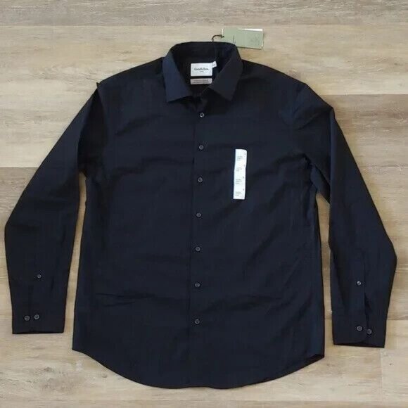 Goodfellow & Co Men S Performance Dress Standard Fit Button-Down Shirt - Black L - Picture 1 of 7